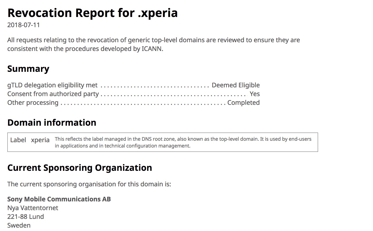 xperia revocation report